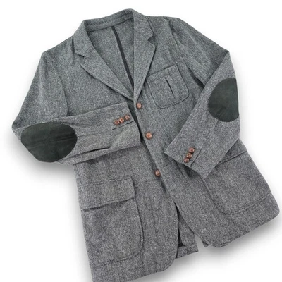 Steven Alan Mens Grey Tweed Herringbone Blazer Elbow Patches Size M Made in USA - Image 1 of 4