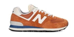 New Balance 574 Men's Casual Shoe Orange Blue white Suede Athletic Sneaker - Picture 1 of 15
