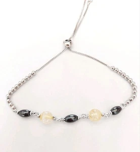 Bracciale cavigliera in acciaio e alluminio ematite e quarzo citrino da 8 mm - Picture 1 of 6