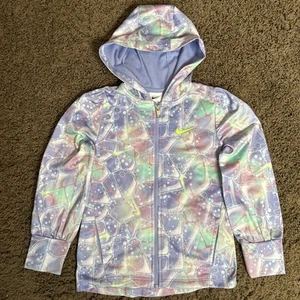 Nike Jacket Purple Green Geometric Bubble Print Full Zip Hood Jacket Girls 6X - Picture 1 of 9