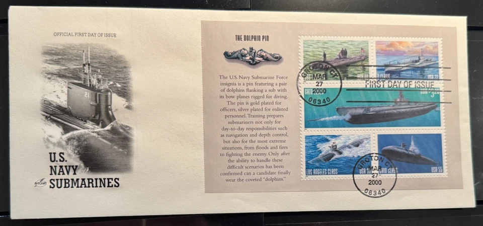#3373-3377a ArtCraft US Navy Submarines Booklet Pane of 5 on single FDC Perfect! - Image 1 of 1