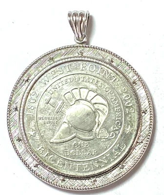 2002 $1 West Point US Silver One Dollar Coin Rand Paseka Sterling Pendant 2.25" - Image 1 of 2