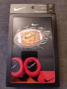 Nike 3-Piece Newborn Set Bodysuit Booties Cap Baby 0-6 Months New Football Black - Picture 1 of 10