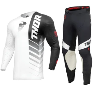 2024 THOR PRIME MOTOCROSS MX KIT PANTALONI MAGLIA - ANALOGICO NERO/BIANCO - Foto 1 di 8
