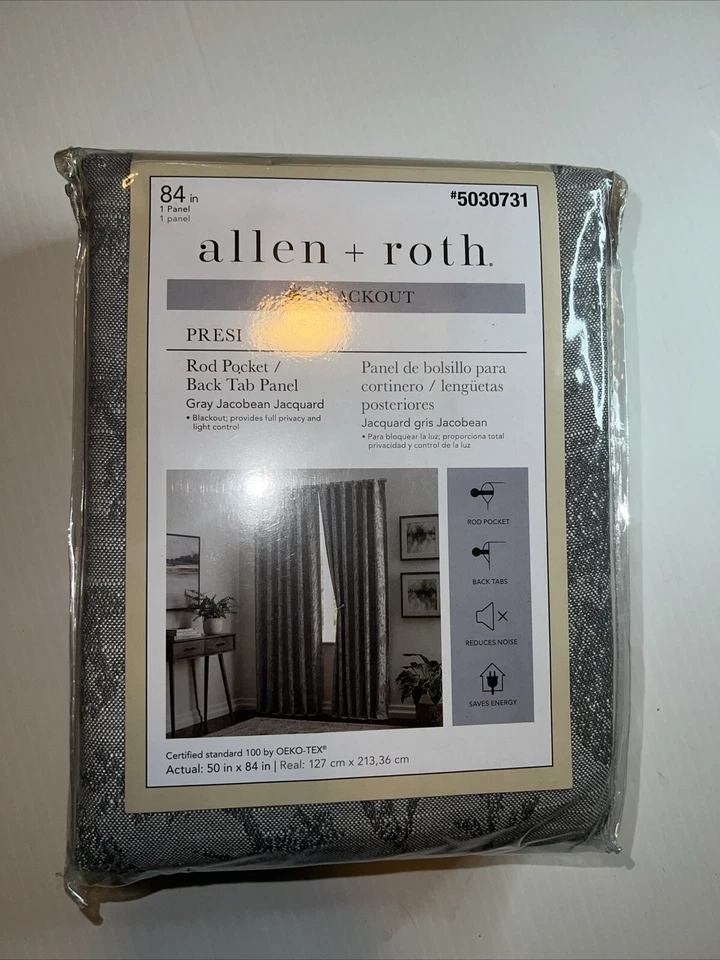 allen roth 84-in Grey Blackout Thermal Lined Back Tab Single Curtain 5030731