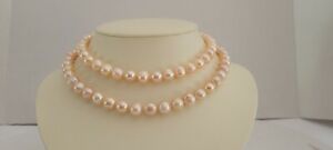 OPERA LENGTH 35" STRAND OF PINK PEARLS WITH 14K YELLOW GOLD CLASP * SIZE 10mm