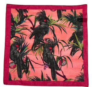 Paul Smith Pocket Square Nero Palma Cacatua Stampa Pappagallo Cotone Italia Nuovo - Foto 1 di 6