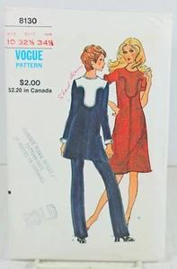 Túnica de Vestido Vogue 8130 Patrón de Costura Años 70 Línea A Prenda para el torso Pantalones Dardos Talla 10 Pequeños - Imagen 1 de 3