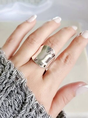 Concave Ring, Sterling Silver Ring, 925 Stamped Bohemian, Statement Women Rings - Image 1 of 4