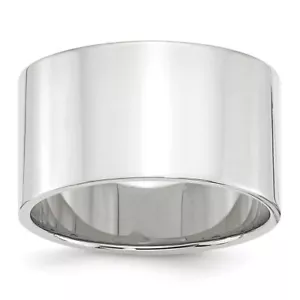 14k White Gold 12mm Flat Wedding Band Ring Gift for Men Size 10 - Picture 1 of 4