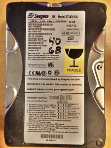 40GB HDD U6 Seagate IDE ATA HD ST340810A works great Seatools tested & zeroed - Picture 1 of 7