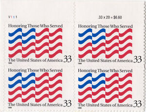 Scott #3331 Honoring Those Who Served (Veterans) Plate Block of 4 Stamps - MNH