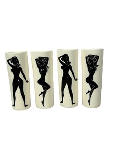 Vintage Ceramic Risque Nude Tiki Bar Tumblers Hand Painted 50s Girls Pinup 7" - Picture 1 of 11