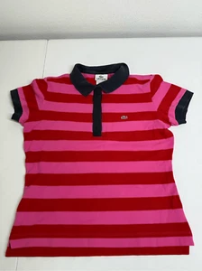 Camiseta polo para mujer Lacoste roja rosa a rayas mezcla de algodón talla 38 EU/S US - Imagen 1 de 9