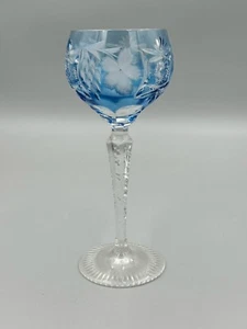 Natchmann Cut Etched Crystal Blue Hock / Wine Glass. - Picture 1 of 3