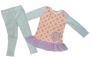 NWT GIRLS 5 SHELBY BLUE BOHO TUNIC & LEGGING SET by JELLY the PUG - Picture 1 of 10