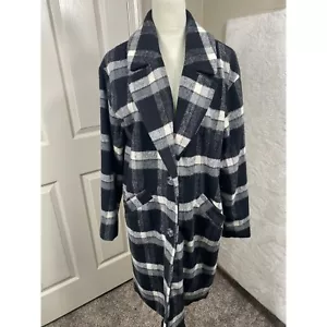 Copper Key Plaid Coat Oversized Longline Jacket Black White L - Picture 1 of 6