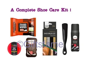 Cherry Blossom Complete Shoe Boot Care Kit Set - Brushes Polish Sponge Wipe Horn - Picture 1 of 24