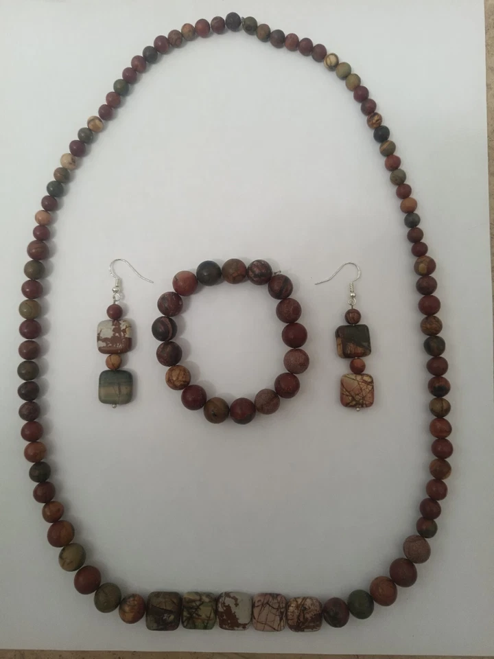 Exótico y Único Picasso Jaspe Collar Pulsera Y Pendientes Conjunto Con... Foto 1 de 4