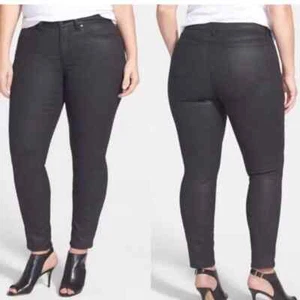 Eileen Fisher Waxed Cotton Skinny Jeans Womens 16W Black Denim Stretch NWT $198 - Picture 1 of 11