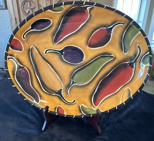 VINTAGE TONKUNST CAYENNE HANDBEMALT STONELIT OVALE SERVIERPLATTE 17,5" - Bild 1 von 5