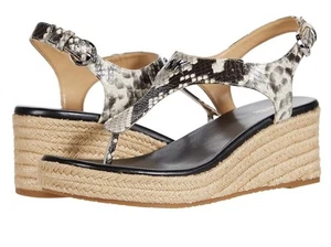 Michael Kors Laney Snake Leather Espadrille Thong Wedge Sandals  9 - Picture 1 of 12