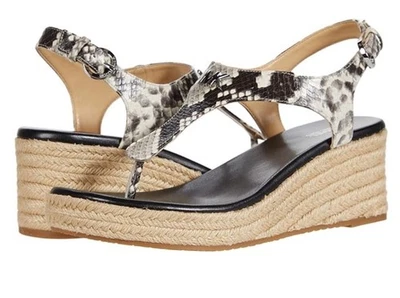 Michael Kors Laney Snake Leather Espadrille Thong Wedge Sandals  9 - Image 1 of 4