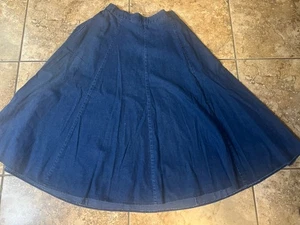 Falda vaquera azul modesta flecos acampanados bolsillos algodón - Imagen 1 de 5