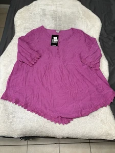 Camicetta Avenue 22/24 Ellie Pintuck con orlo in pizzo viola 3/4 SLV 2X accenti di pizzo nuova con etichette - Foto 1 di 9