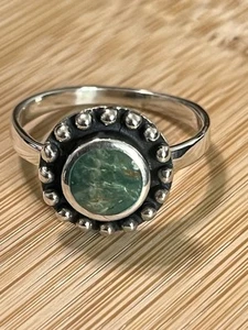 925 Sterling Silver Ring Bali Simulated Turquoise Face Height 13 mm Size 7 - Picture 1 of 8