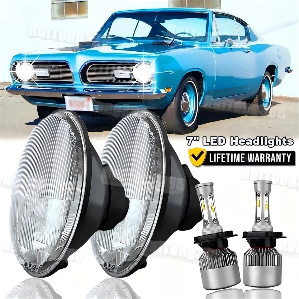 2x Faros LED redondos de 7 pulgadas haz alto-bajo DRL para Plymouth Barracuda Duster 340 Foto 1 de 4