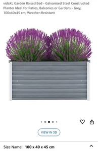 NEW Raised Bed Galvanised Steel 100x40x45cm - Grey Outdoor Open Bottom Planter - Picture 1 of 3
