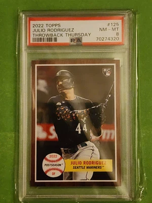 2022 Topps Throwback Thursday 1962 Topps World Series #125 Julio Rodriguez PSA 8 - Image 1 of 2