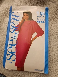 Vestido See&Sew Butterick Misses 1989 patrón #4544 talla 12-16 sin cortar - Imagen 1 de 5