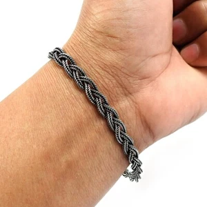 Artisan 925 Solid Sterling Silver Jewellery Chain Oxidized Bracelet L13 - Picture 1 of 5