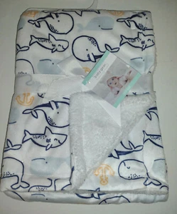Baby Gear Whales Baby Blanket New Infant Fleece Minky Soft 30" x 30" Blue Whales - Picture 1 of 4