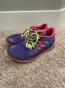 Nike Free 5.0 Running Sneakers 644446-502 Lace Up Mesh Pink Size Youth 5 5Y - Picture 1 of 6