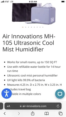 Humidificador de Viaje Air Innovations Negro 120 Voltios Compacto Nuevo  Foto 1 de 3