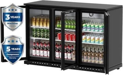 KICHKING Back Bar Cooler 53.2" W Beverage Refrigerator 3 Doors Counter Height Beer Fridge