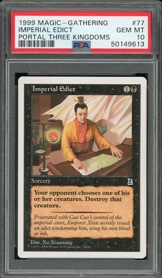 1999 Magic the Gathering MTG Portal Three Kingdoms #77 Imperial Edict PSA 10 - Image 1 of 2