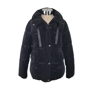 Isaac Mizrahi Velvet Zip-Up & Snap High Neck Puffer Jacket Women's Size S Black - Picture 1 of 10