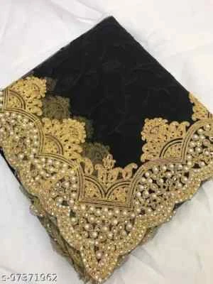 黑网纱丽派对服装印度巴基斯坦设计师纱丽 — 第 1/3 张图片