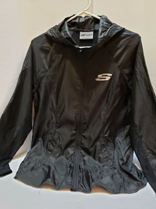 Skechers Ladies L Running Hoodie Jacket Full Zip Shell Black Breathable Sleeves - Picture 1 of 10