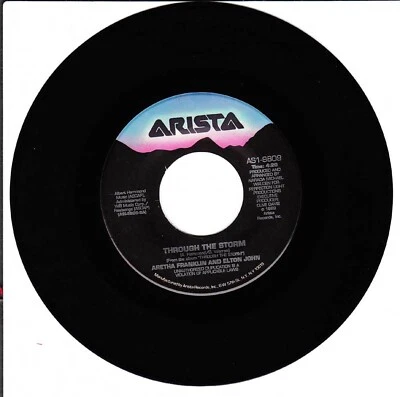 Aretha Franklin/Elton John, Through The Storm/Come To Me, 45 VG+ 1989 Arista - Image 1 of 2