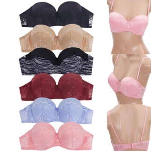 6 Pack SEXY Women Zebra Solid Color Lace Trim Push up Strapless Underwire Bras - Picture 1 of 11
