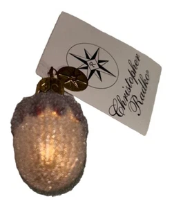 Vtg Christopher Radko 'Winter Acorn' Flocked Brown/Gold Christmas Ornament 1.5" - Picture 1 of 5