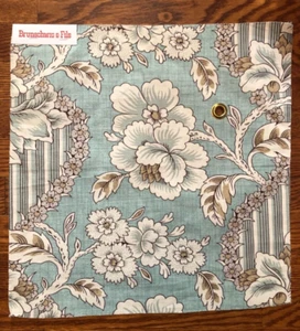 BRUNSCHWIG & FILS Bois de Rose Aqua/Taupe 16 1/2 x 17 1/4" Linen Fabric Sample - Picture 1 of 2