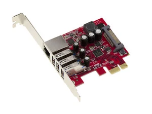 Pcie Controller Card 3 Ports USB 3.0 + 1 Port Gigabit Ethernet - NEC + Realtek - Picture 1 of 4