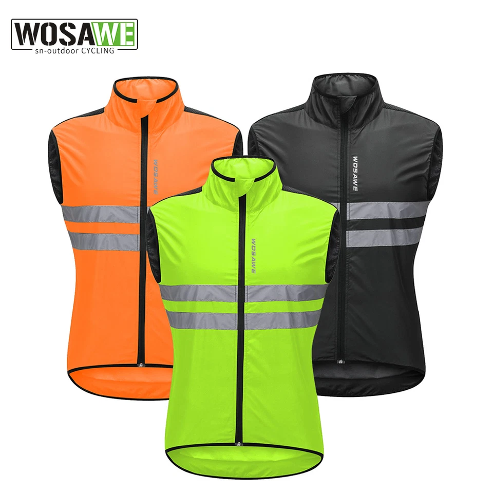 WOSAWE Men's Windproof Cycling Vest Reflective MTB Bike Sleeveless Jersey Tops - Image 1 of 4