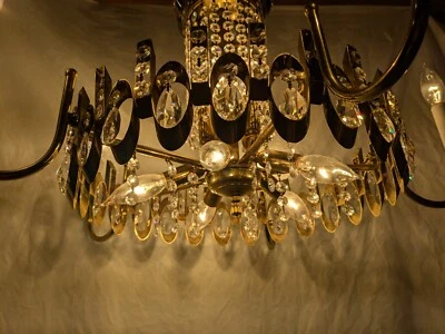 Lámpara de araña moderna de cristal de latón de mediados de siglo Hollywood Regency accesorio de techo  Foto 1 de 4